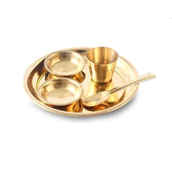 SEER Pooja thali Laddu Gopal Ji Bhog Brass Thali Set, 2 Bowls, Glass, Spoon, Golden Traditional Pooja Essential for Home, Temple - Gift for Family, Friends - Diwali, Navratri, Pooja Ceremonies