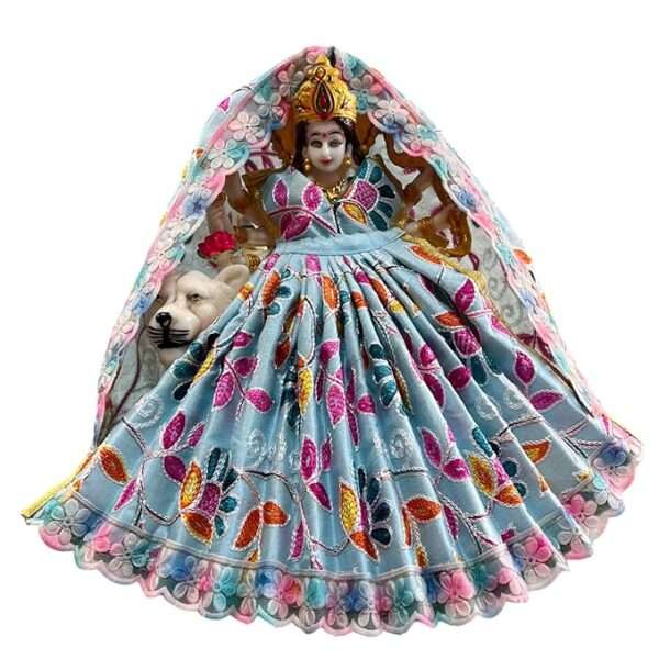 DAMODAR'S™ Durga MATA Rani Idol Washable Dress//Sky Blue Embroidery//Cotton Based (5"/9 INCH Idol)