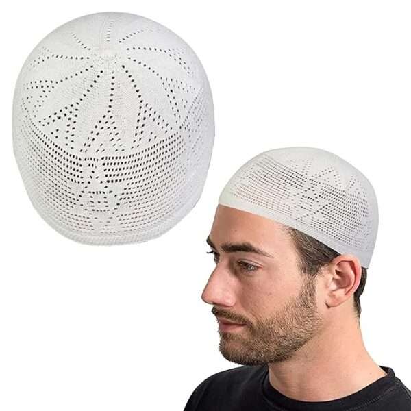 ZOAS Islamic Muslim Cap For Men's made by Hand With Thread Full Strechable In 100% Cotton Cloth With Star Design (FREE SIZE)
