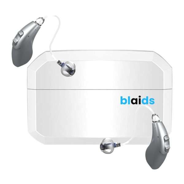 X Neuro Rechargeable RIC + Programmable Hearing Aids for Adults with Mobile App Hearing Test & Noise Cancellation, Hearing Aids for Seniors, Dual Mic & 48 DSP Channels. USA-Made Processor,Grey