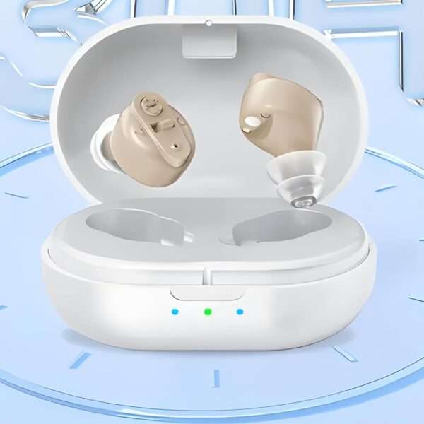 Rechargeable CIC Digital Hearing Aid Machine for Old Age with Auto Noise Cancellation (Beige, For Both Ear, with Dry Kit and 1 Year Warranty)