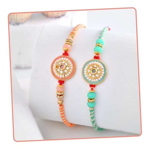 CraftVatika Rakhi Set for Brother, Designer Floral Rakhi for Brother Set of 2 for Boy Men, Rakhis for Rakshabandhan, Raksha Bandhan Set for Bhaiya, Raksha Sutra for Boy Men, Best Wishes Card with Tilak Set
