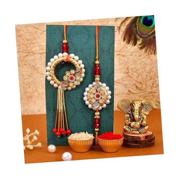 CraftVatika Ganesha Gift Rakhi for Brother Bhaiya Bhabhi |Premium Rakhi Set of 2 for Bhaiya Bhabhi | Rakhi with Ganesha Idol Gift for Brother