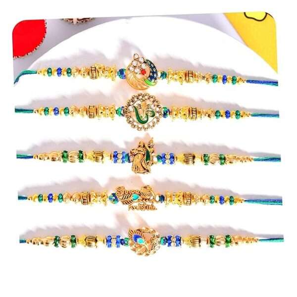 CraftVatika Rakhi Set of 5 for Brother Bhaiya Bhai Kids, Radhe Krishna Rakhi for Brother, Om Ganesha Rakhi, Rakhis for Rakshabandhan, rakhi set for brother with Card, Ganesh Ji Rakhis Combo for Boy Men Girls