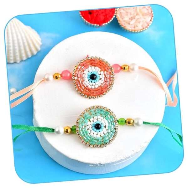 CraftVatika Rakhi Set for Brother | Rakhi for Brother Set of 2 for Bhai Bhaiya Mens Boys, Rakhis for Rakshabandhan, Designer Beeded Raksha Sutra, Greeting Card, Tilak Set